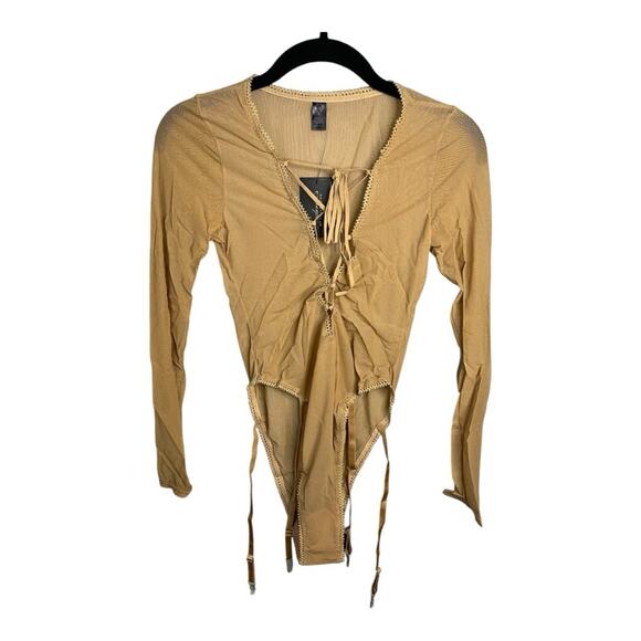 Frederick's of Hollywood Lola Lee Mesh Long Sleeve Sheer Teddy Latte M NWT‎ - Picture 3 of 10